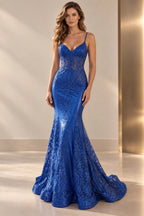 Sophisticated Mermaid V Neck Sleeveless Low Back Long Prom Dress