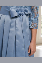 Elegant A-Line V-Neck Three-Quarter Sleeve Closed-Back Long Mother of the Bride Dress