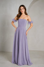 Romantic A Line Straight Neck Ruffle Sleeve Zip Back Floor Length Prom Dress