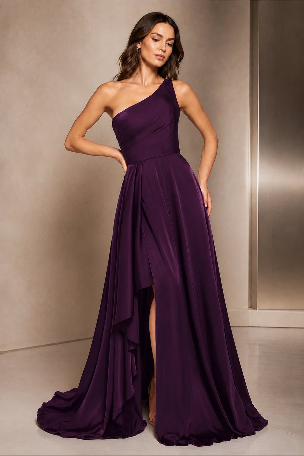 Refined A-Line One Shoulder Sleeveless Open Back Long Prom Dress