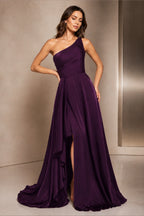 Refined A-Line One Shoulder Sleeveless Open Back Long Prom Dress