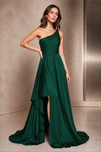 Refined A-Line One Shoulder Sleeveless Open Back Long Prom Dress