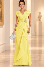 Graceful A-Line V-Neck Sleeveless Draped Back Floor-Length Mother of the Bride Dress