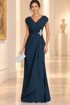 Graceful A-Line V-Neck Sleeveless Draped Back Floor-Length Mother of the Bride Dress