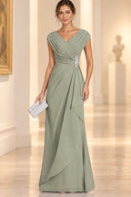 Graceful A-Line V-Neck Sleeveless Draped Back Floor-Length Mother of the Bride Dress
