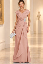 Graceful A-Line V-Neck Sleeveless Draped Back Floor-Length Mother of the Bride Dress