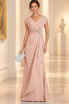 Graceful A-Line V-Neck Sleeveless Draped Back Floor-Length Mother of the Bride Dress