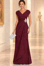 Graceful A-Line V-Neck Sleeveless Draped Back Floor-Length Mother of the Bride Dress