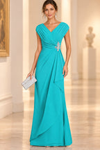 Graceful A-Line V-Neck Sleeveless Draped Back Floor-Length Mother of the Bride Dress