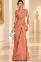 Graceful A-Line V-Neck Sleeveless Draped Back Floor-Length Mother of the Bride Dress