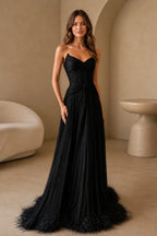 Romantic A-Line Sweetheart Strapless Straight Back Floor Length Prom Dress