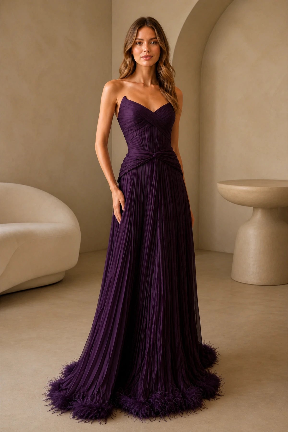 Romantic A-Line Sweetheart Strapless Straight Back Floor Length Prom Dress