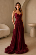 Romantic A-Line Sweetheart Strapless Straight Back Floor Length Prom Dress