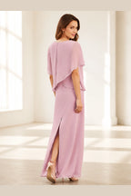 Graceprom dusty rose Mother of the Bride dress with cape sleeves zipper back and long skirt slit