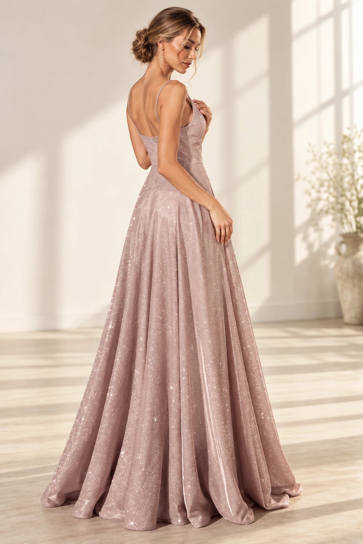 Sparkling Sequin A-Line Square-Neck Sleeveless Zipper-Back Floor-Length Prom Dress