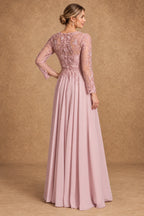 Dusty Rose Mother of the Bride Dress with sheer lace back and center zipper