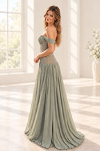 Elegant Chiffon A Line Sweetheart Off Shoulder Zipper Back Long Prom Dress