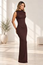 Elegant Mermaid Mock Neck Sleeveless Corset Back Floor Length Wedding Guest Dress