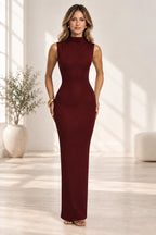 Elegant Mermaid Mock Neck Sleeveless Corset Back Floor Length Wedding Guest Dress