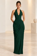 Emerald green mermaid halter neck sleeveless prom dress front view