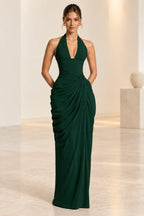 Emerald green mermaid halter neck sleeveless prom dress front view