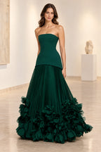 Sophisticated Strapless Corset Lace Up Back Pleated Maxi Prom Dress