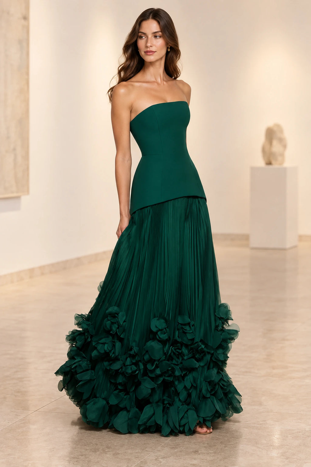 Sophisticated Strapless Corset Lace Up Back Pleated Maxi Prom Dress