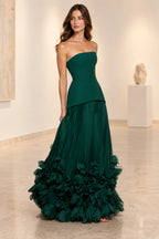 Sophisticated Strapless Corset Lace Up Back Pleated Maxi Prom Dress