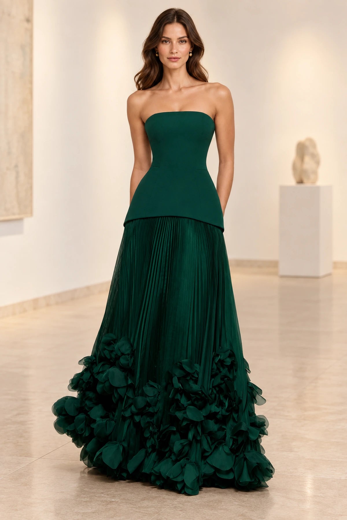 Sophisticated Strapless Corset Lace Up Back Pleated Maxi Prom Dress