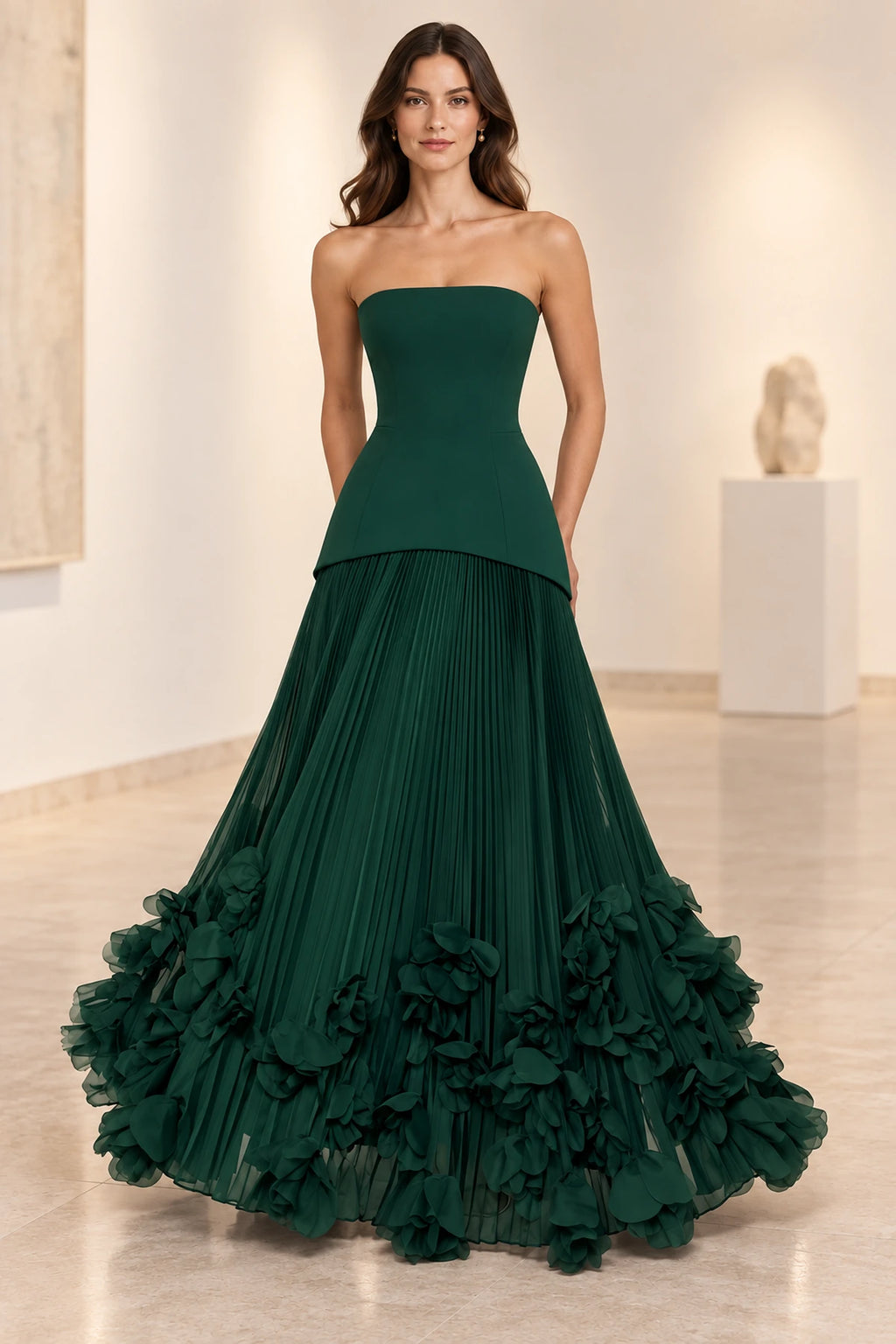 Sophisticated Strapless Corset Lace Up Back Pleated Maxi Prom Dress