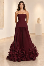 Sophisticated Strapless Corset Lace Up Back Pleated Maxi Prom Dress