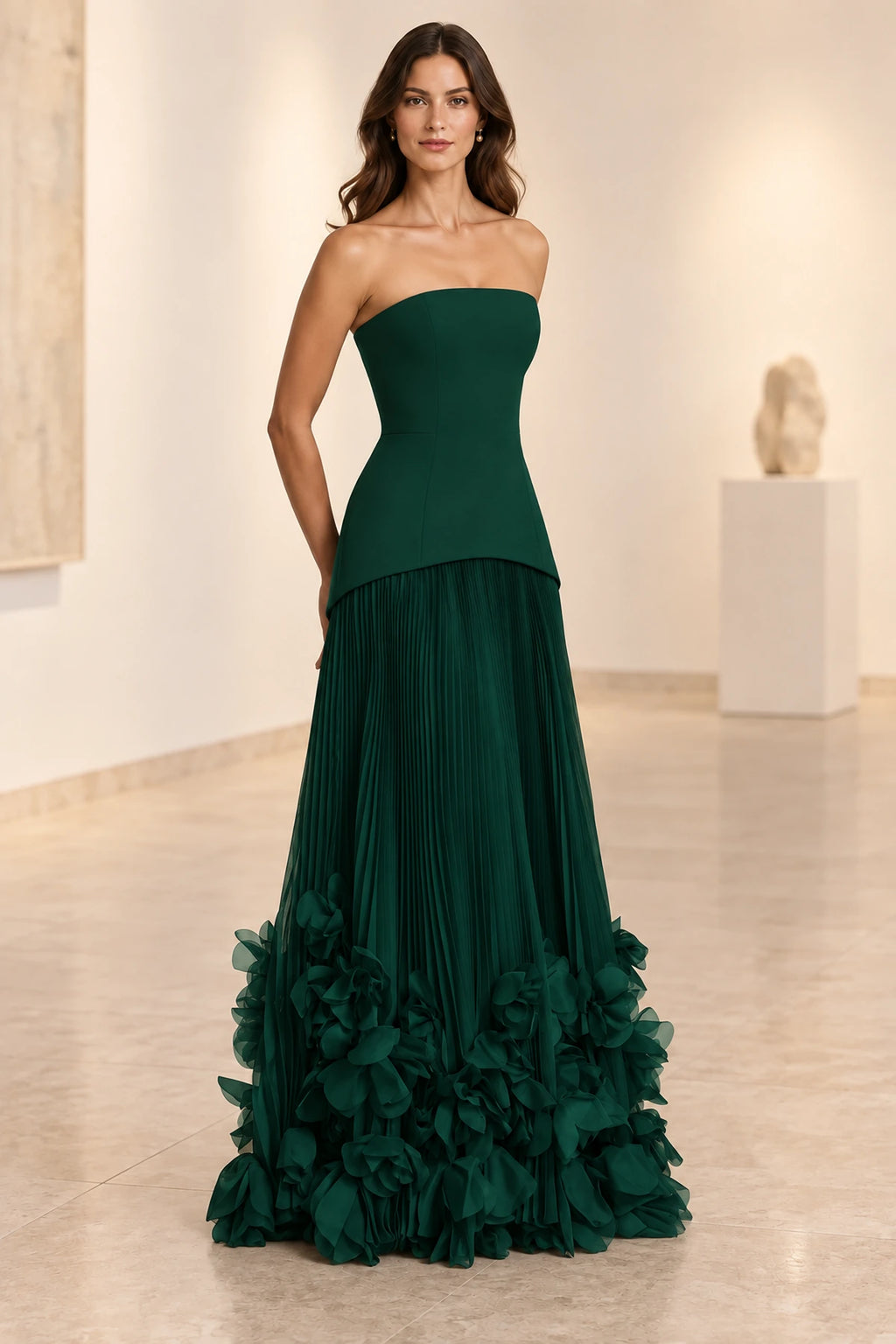 Sophisticated Strapless Corset Lace Up Back Pleated Maxi Prom Dress