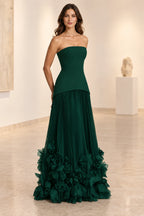 Sophisticated Strapless Corset Lace Up Back Pleated Maxi Prom Dress
