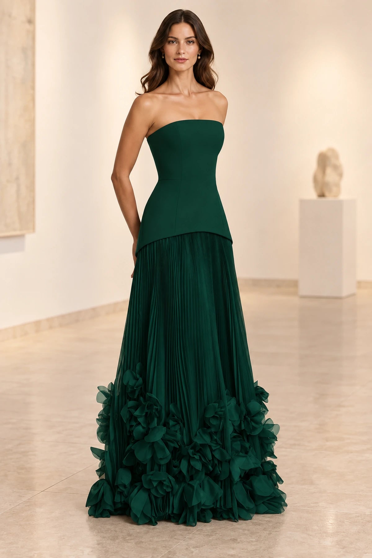 Sophisticated Strapless Corset Lace Up Back Pleated Maxi Prom Dress