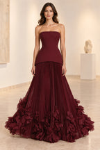 Sophisticated Strapless Corset Lace Up Back Pleated Maxi Prom Dress