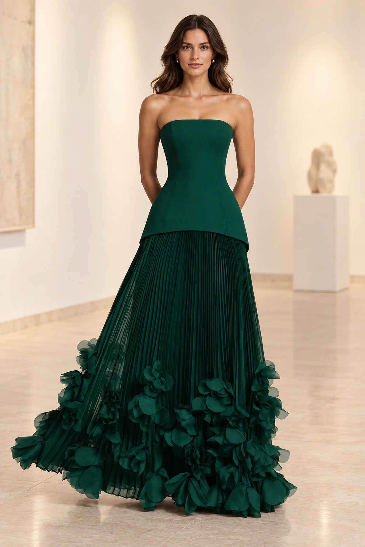 Sophisticated Strapless Corset Lace Up Back Pleated Maxi Prom Dress