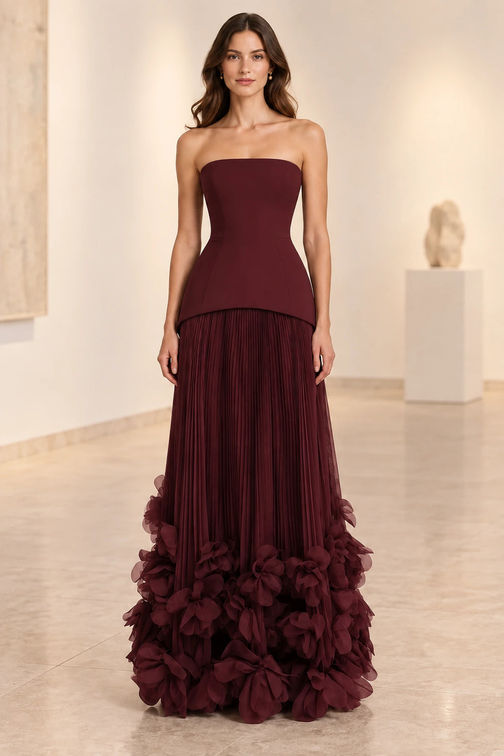 Sophisticated Strapless Corset Lace Up Back Pleated Maxi Prom Dress
