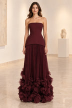 Sophisticated Strapless Corset Lace Up Back Pleated Maxi Prom Dress