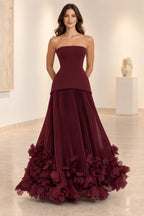 Sophisticated Strapless Corset Lace Up Back Pleated Maxi Prom Dress