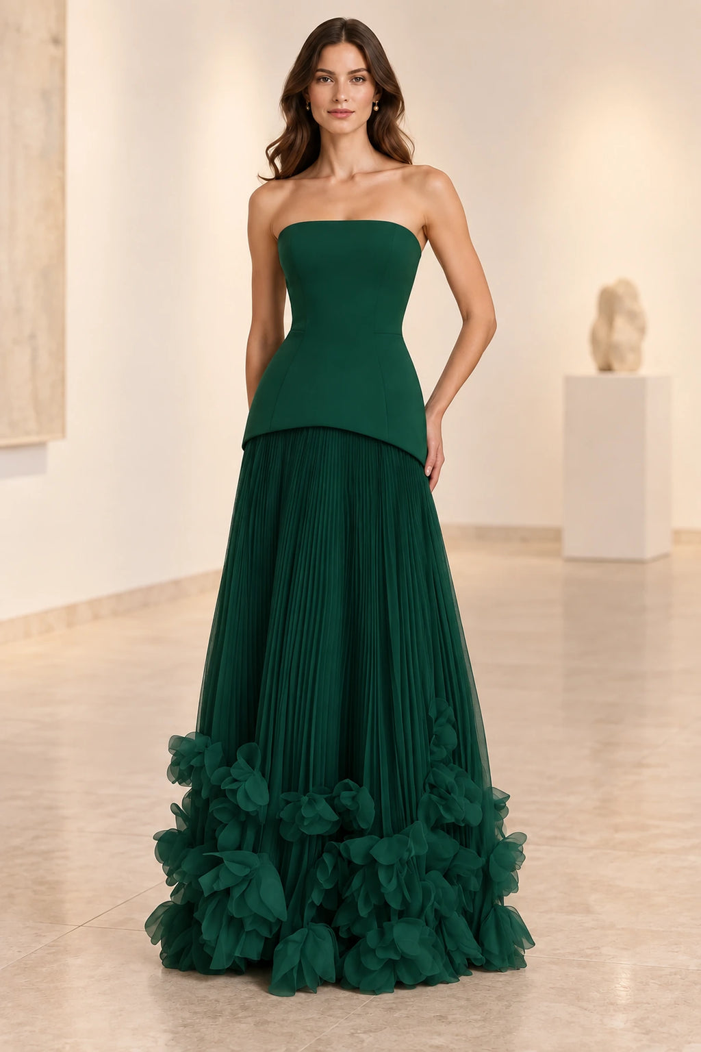 Sophisticated Strapless Corset Lace Up Back Pleated Maxi Prom Dress