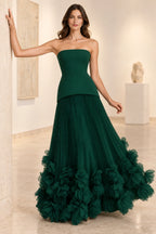 Sophisticated Strapless Corset Lace Up Back Pleated Maxi Prom Dress