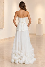 Sophisticated Strapless Corset Lace Up Back Pleated Maxi Prom Dress
