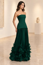 Sophisticated Strapless Corset Lace Up Back Pleated Maxi Prom Dress