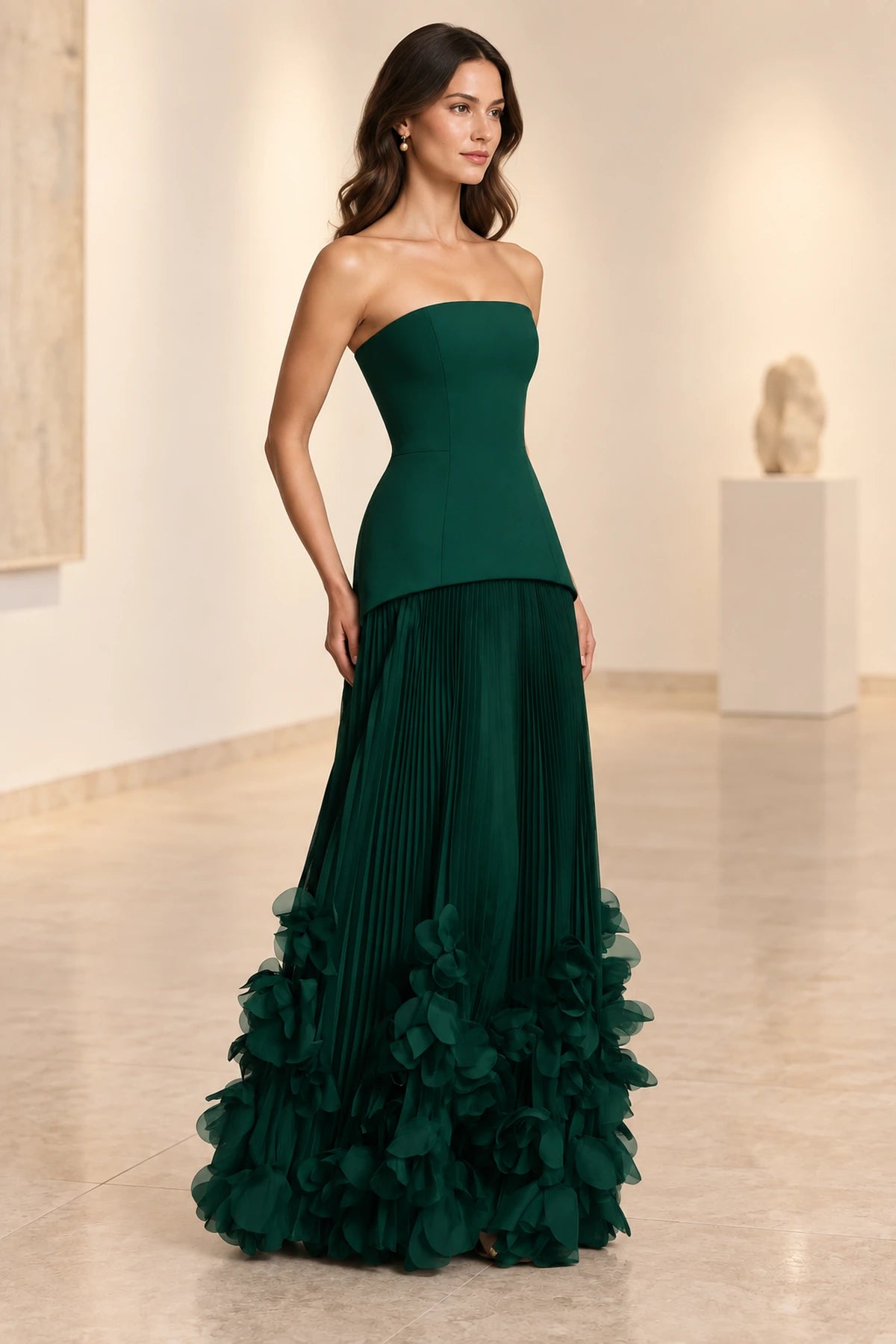 Sophisticated Strapless Corset Lace Up Back Pleated Maxi Prom Dress