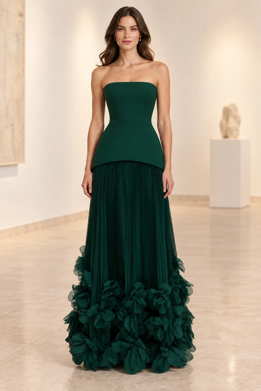 Sophisticated Strapless Corset Lace Up Back Pleated Maxi Prom Dress