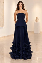 Sophisticated Strapless Corset Lace Up Back Pleated Maxi Prom Dress