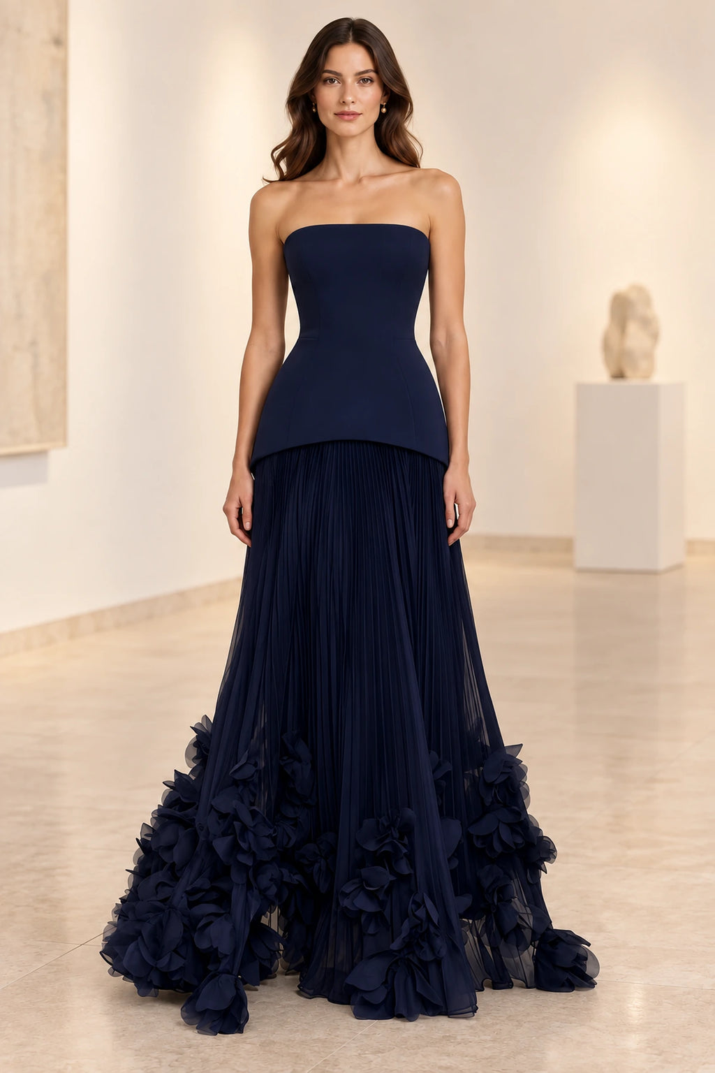 Sophisticated Strapless Corset Lace Up Back Pleated Maxi Prom Dress