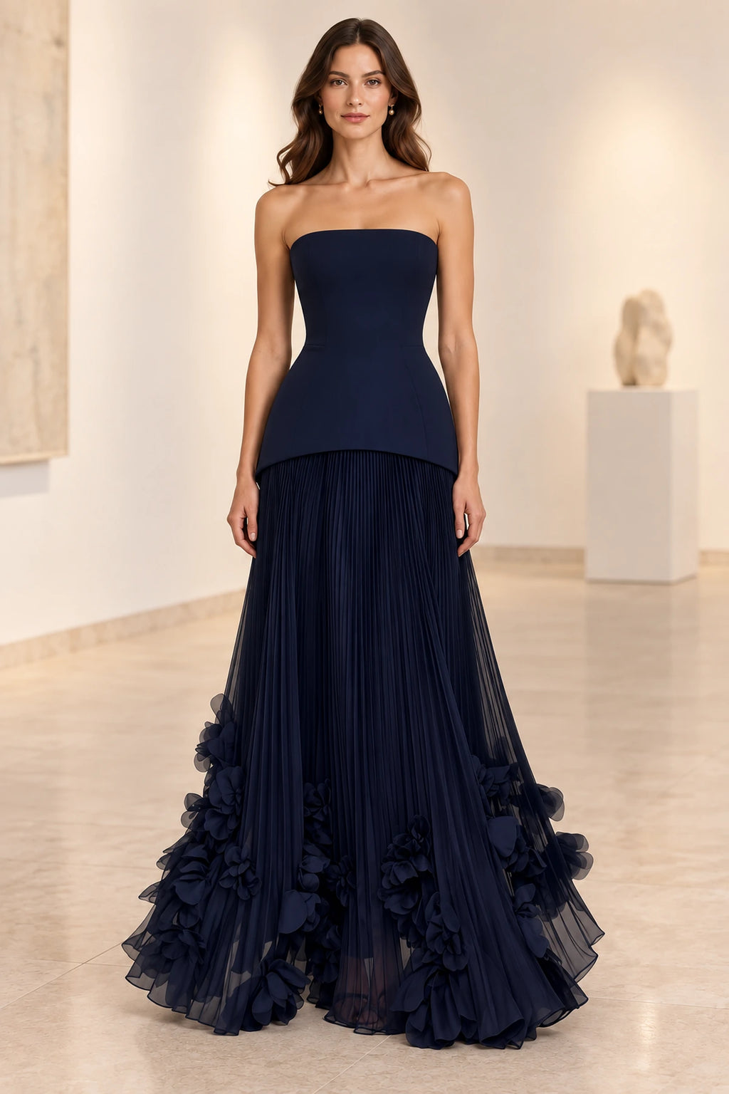Sophisticated Strapless Corset Lace Up Back Pleated Maxi Prom Dress