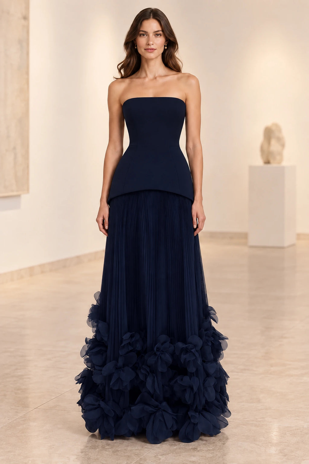 Sophisticated Strapless Corset Lace Up Back Pleated Maxi Prom Dress