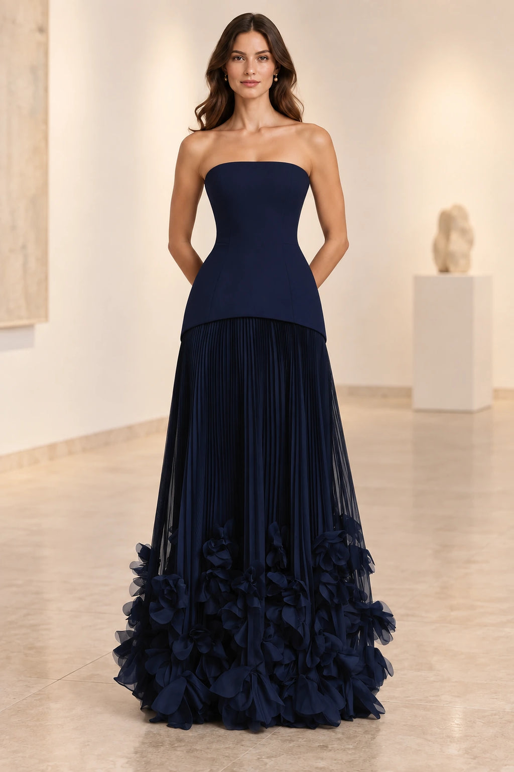Sophisticated Strapless Corset Lace Up Back Pleated Maxi Prom Dress